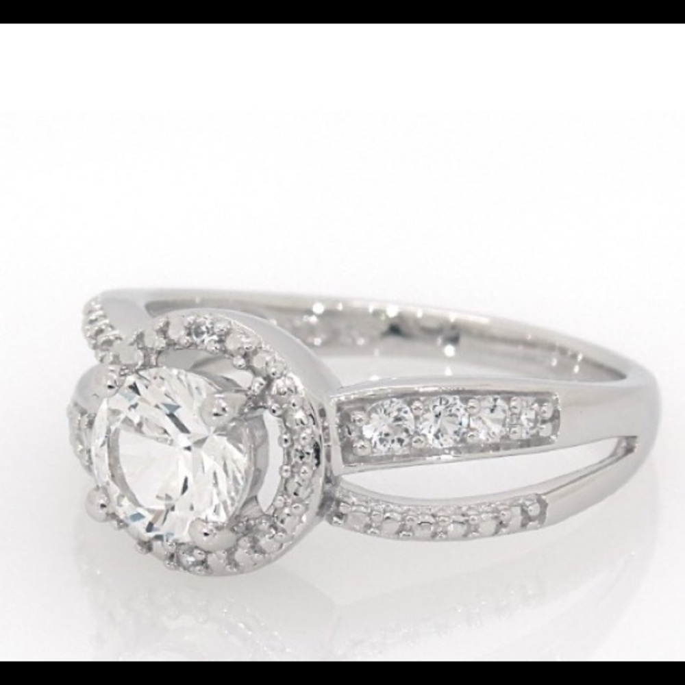 (925) Lab-Created White Sapphire Halo Style Ring - Picture 4 of 8